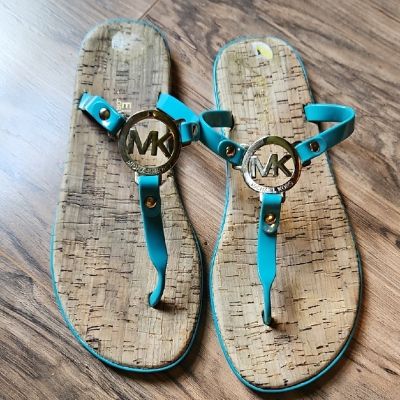 Michael Kors Shoes - ❤️Michael Kors Teal Sandals with Gold Logo